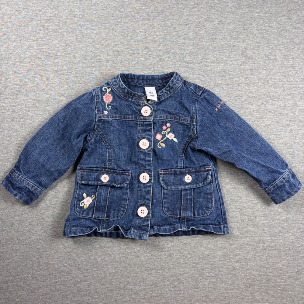 Old Navy Denim Jacket 12-18 Months y2k Floral Embroidered Blue Jean Coat